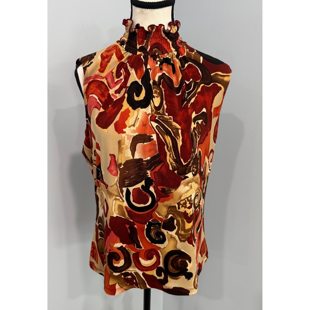 Sere Nade New York Women L Abstract Print Mock Neck Sleeveless Top Y2K Boho